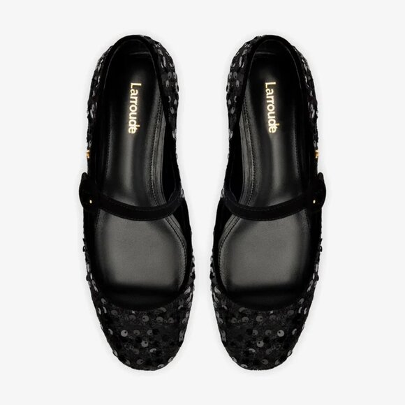 NEW LARROUDE Made In Brazil Handmade Sequin Blair Ballet Flat in black 825 10j5 - Picture 5 of 8